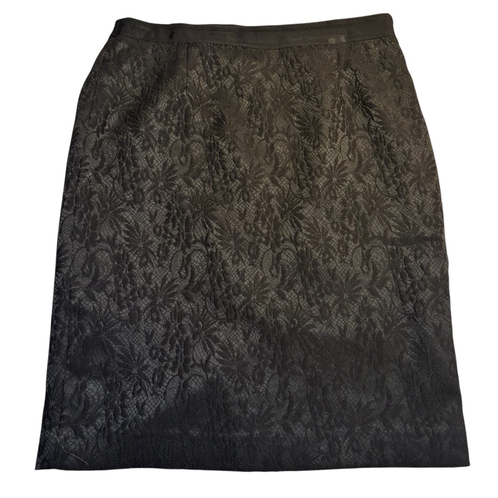 Dana Buchman Skirt Size 8 Floral Lace Overlay Pencil Side Zip Back Slit Lined